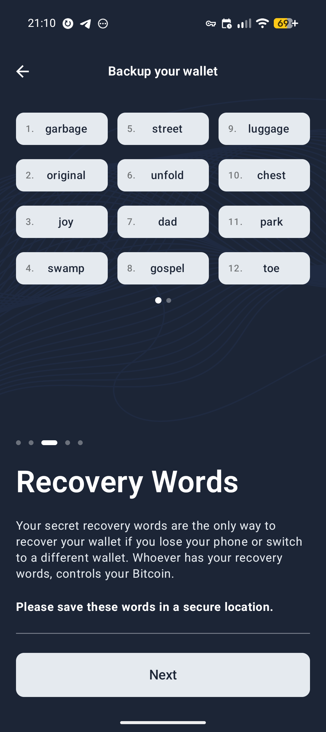 Cove, recovery words 1 to 12
